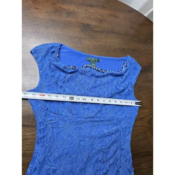 LAUREN RALPH LAUREN Womens Sheath Knee Length Dress Size 10 Navy Blue Lace - Picture 8 of 16